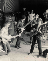 Paul Brady band Lisdoonvarna 1981. L to r Jimmy Faulkner, Tommy Moore, Arty McGlynn and Paul. In background, Doireann Ní Bhriain and John Breen